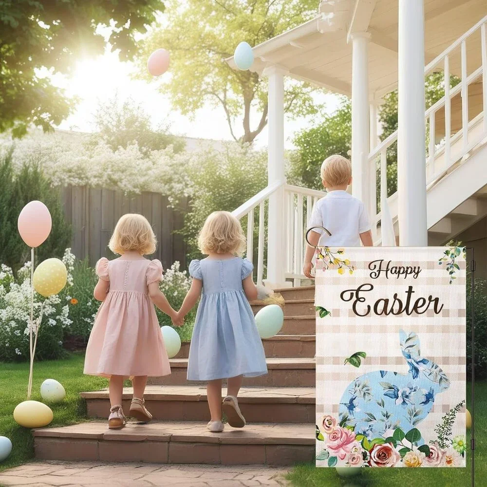 Easter Garden Flag 12x18 Double Sided - Bunny Rabbit Floral Spring Yard Decor